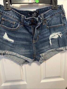 Hollister Women's Distressed Dark Blue Denim Cutoff Shorts